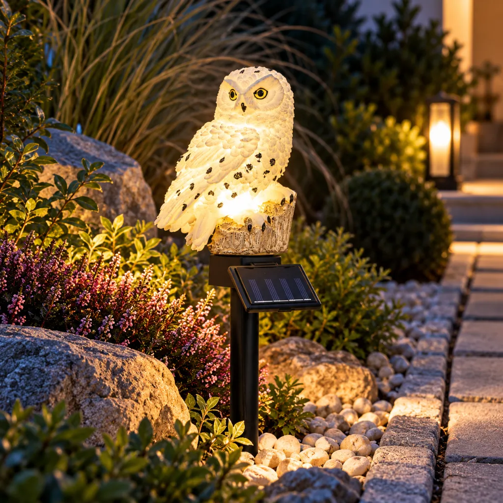 LED Solar Schneeeule Gartenstecker 45 cm mit weißer LED Gartendeko – Galeriebild 1, Artikelnummer 18533