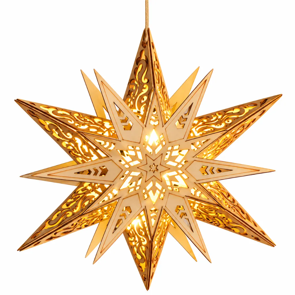 LED Weihnachtsstern Holz 6 warmweiße LEDs Batteriebetrieb Ø29 cm – Galeriebild 3, Artikelnummer 3100