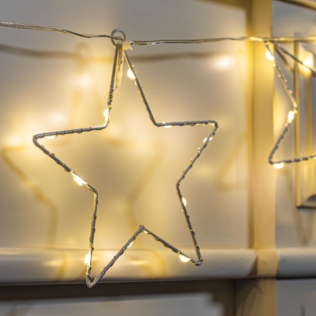 LED Fensterlichterkette 8 Sterne warmweiß 205 cm Batteriebetrieben – Galeriebild 1, Artikelnummer 18270