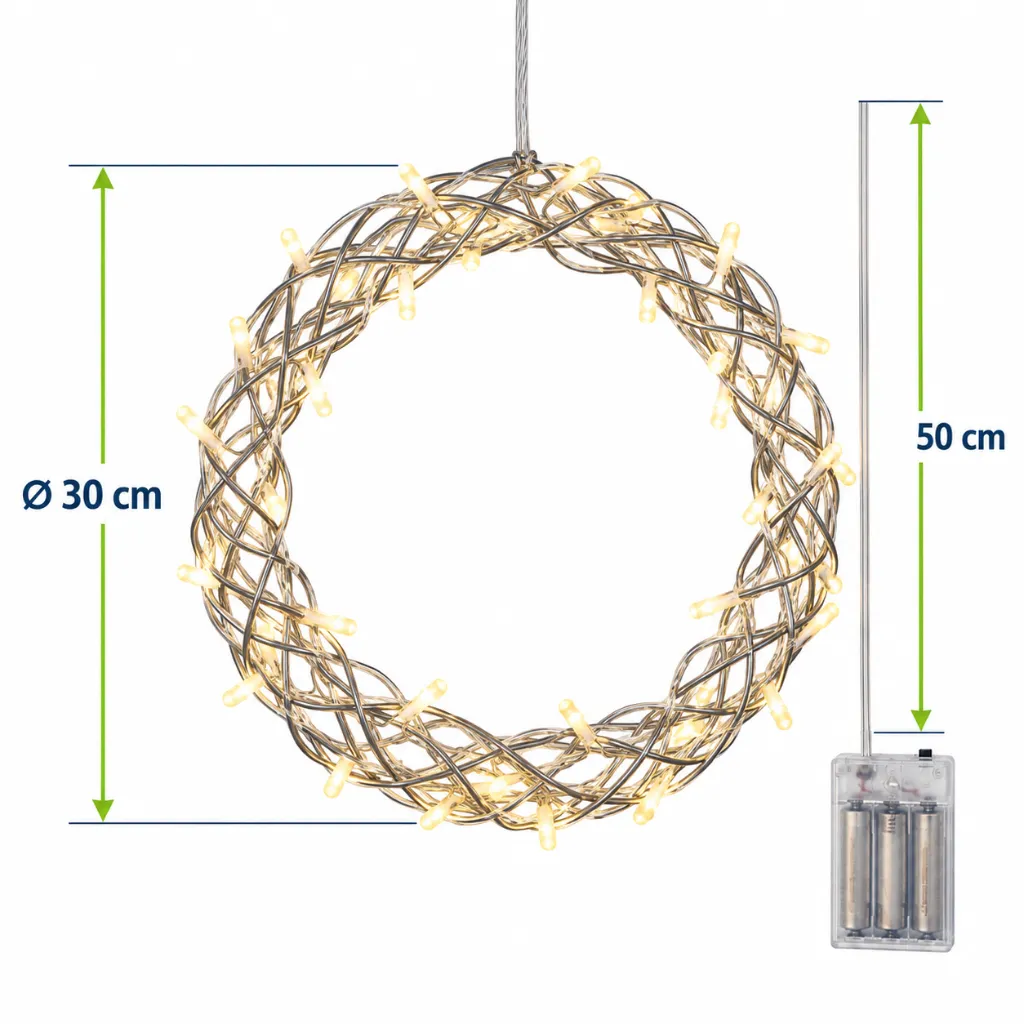 Metall Kranz mit 40 LEDs ca. Ø 30 cm – Galeriebild 1, Artikelnummer 18521