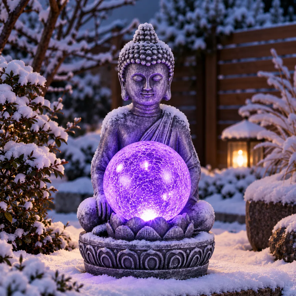 LED Solar Buddha Figur mit RGB Farbwechsel und Glaskugel 19,5 cm – Galeriebild 1, Artikelnummer 18534