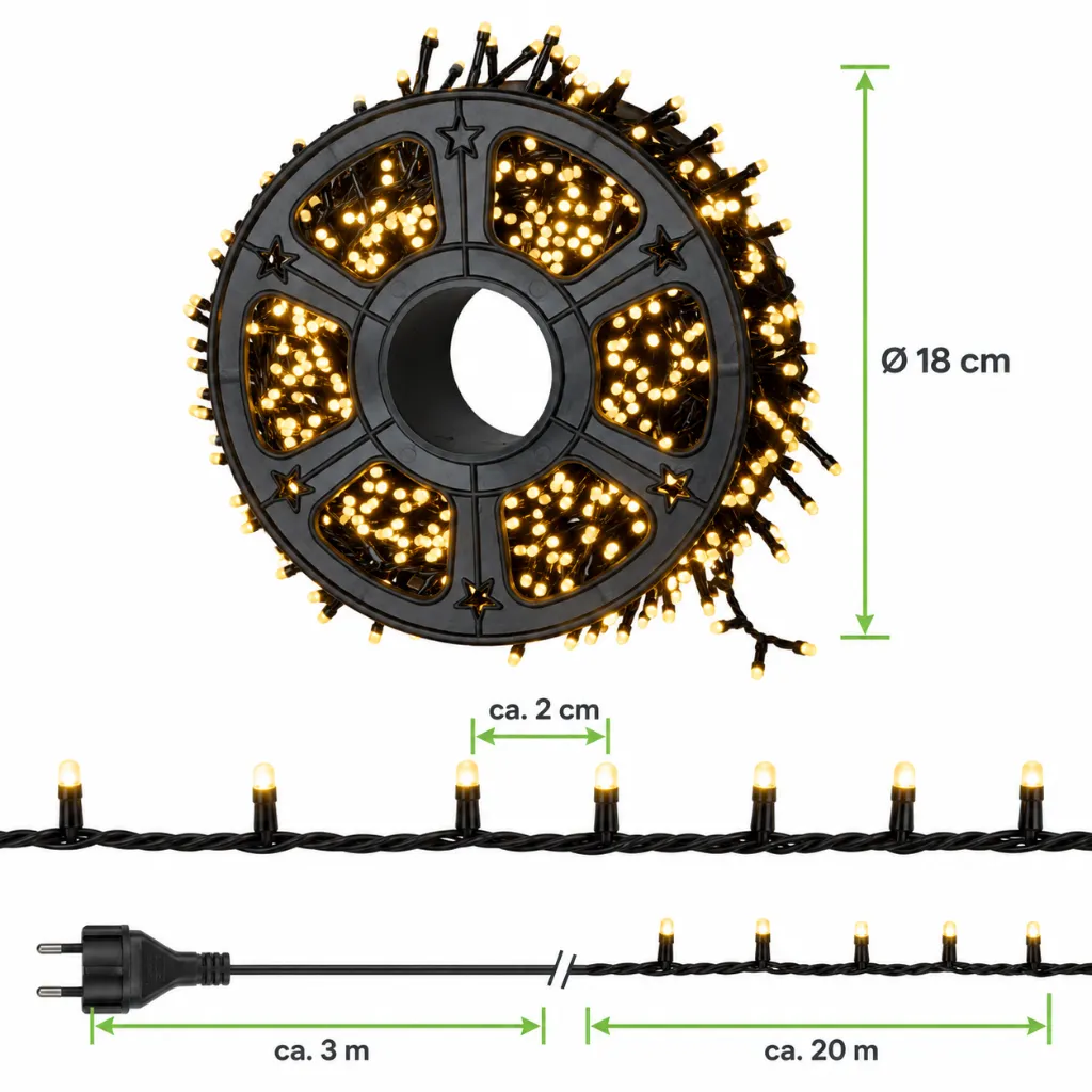 1000 LED Lichter auf Kunststoffrad für den Aussengebrauch, warmweiß – Galeriebild 2, Artikelnummer 18520