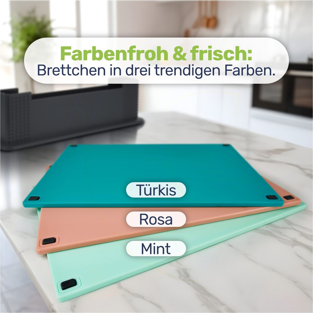 3er Schneidebrett Set mit Ständer – rutschfest, hygienisch, farbig – Galeriebild 7, Artikelnummer 17899