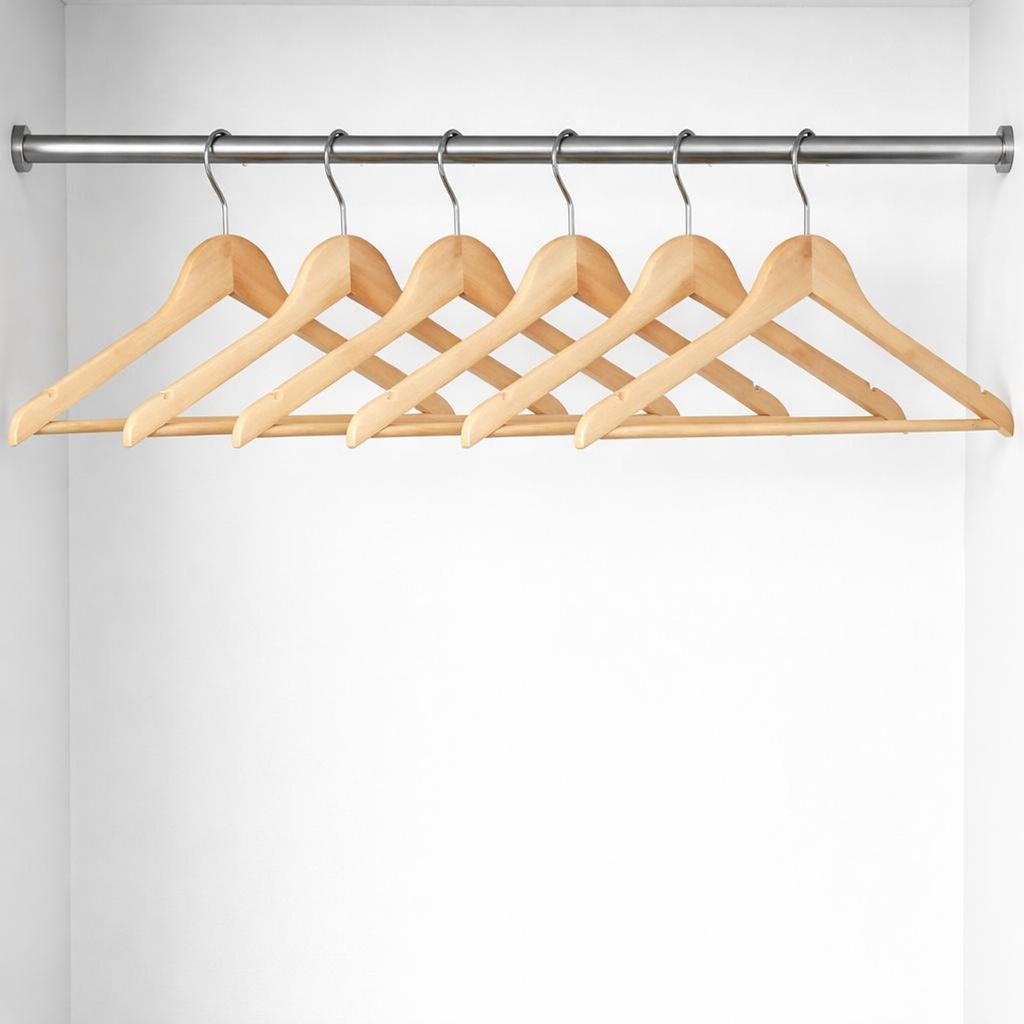 Holz Kleiderbügel Set 6 teilig 44,5 cm mit Hosensteg und Kerben