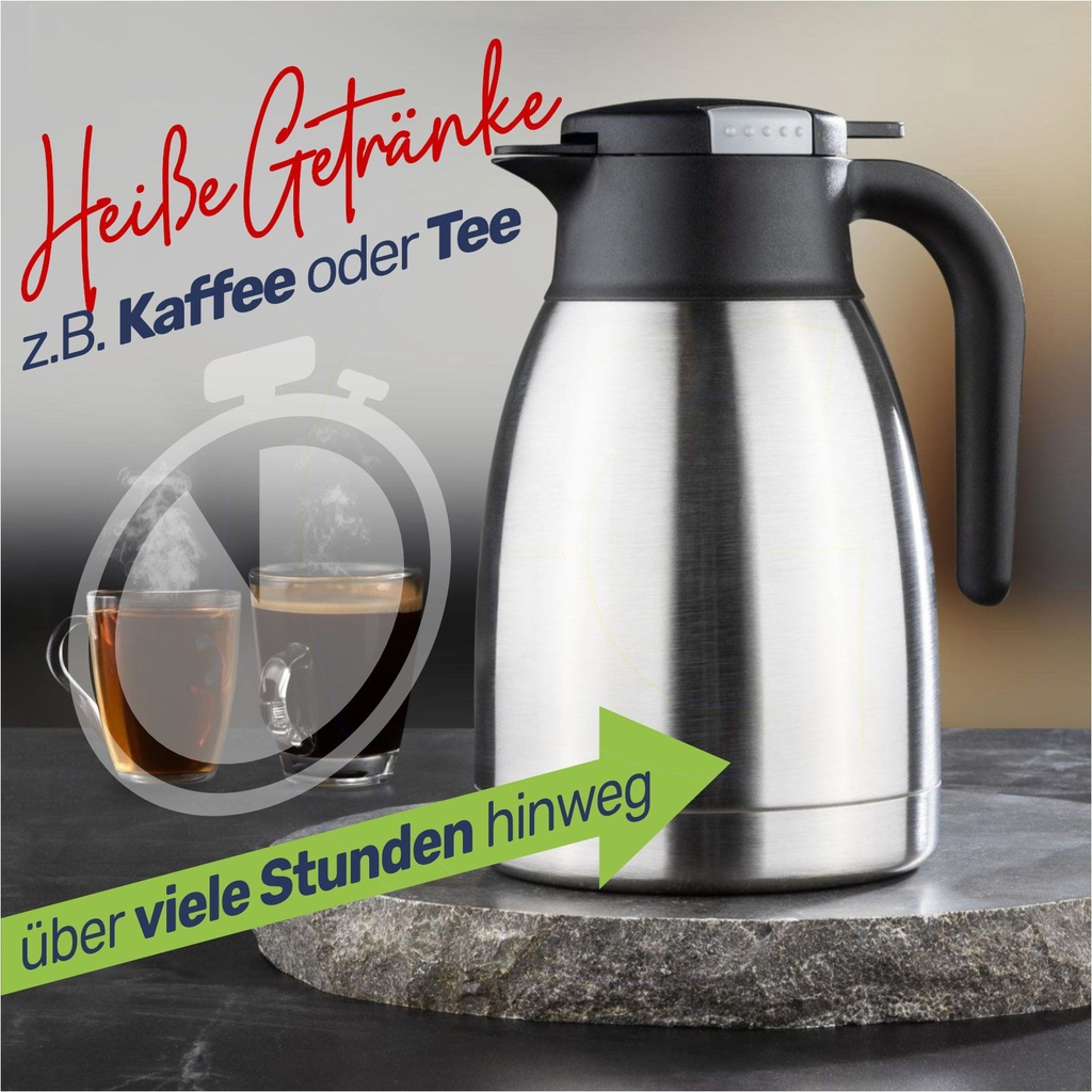 Edelstahl Isolierkanne 1,5 Liter mit Einhandbedienung – Galeriebild 2, Artikelnummer 17759