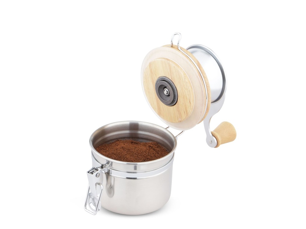 Kaffeemühle mit Keramikmahlwerk mit Auffangbehälter 500 ml aus Edelstahl & Holz – Galeriebild 2, Artikelnummer 15321
