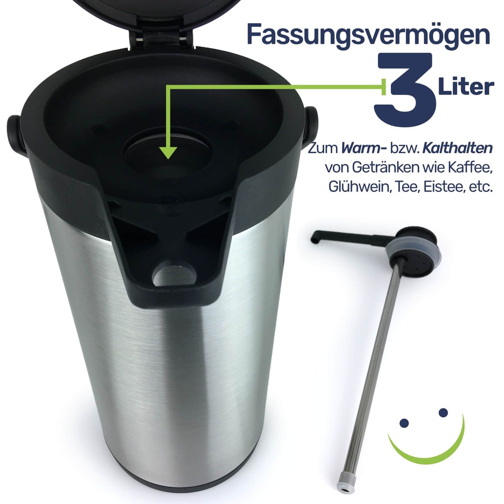 Edelstahl Airport Pumpkanne Thermoskanne Fassungsvermögen 3 Liter – Galeriebild 7, Artikelnummer 17216