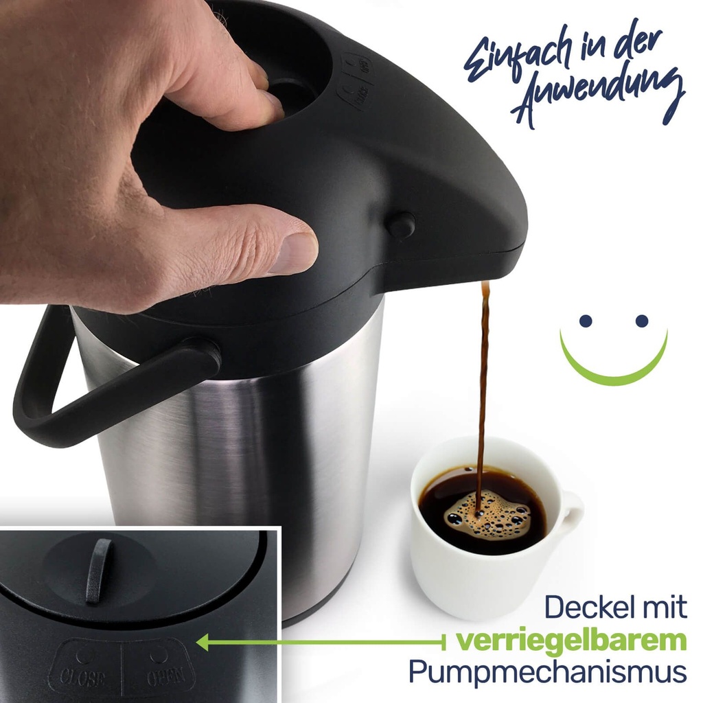 Edelstahl Pumpkanne Airport Thermoskanne 2,2 Liter – Galeriebild 3, Artikelnummer 17278
