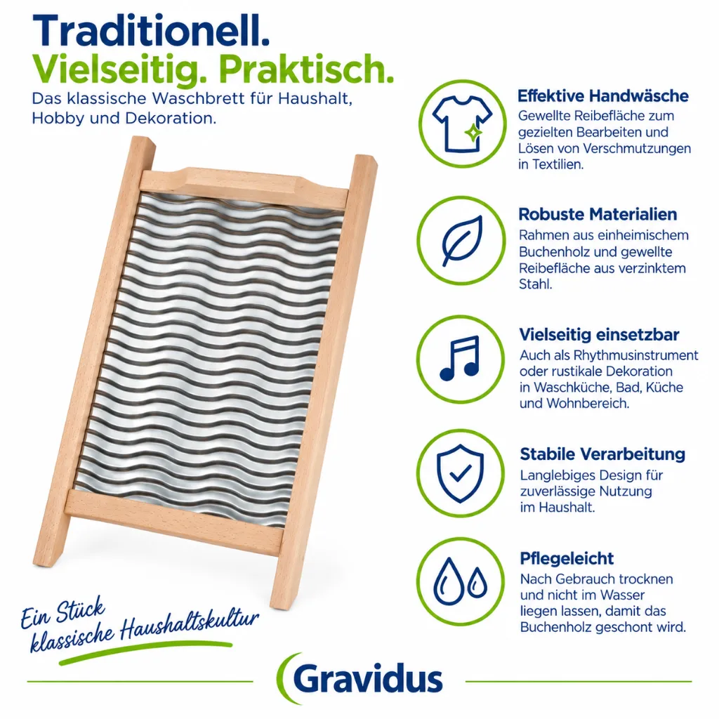 Waschbrett für Wäsche Rubbelbrett Handwäsche aus Buchenholz & Metall – Galeriebild 1, Artikelnummer 1926