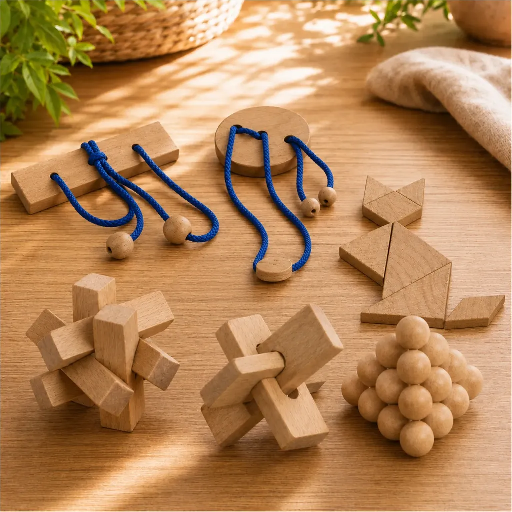Holz Geschicklichkeitsspiel Puzzle 6er Set 4,5 cm