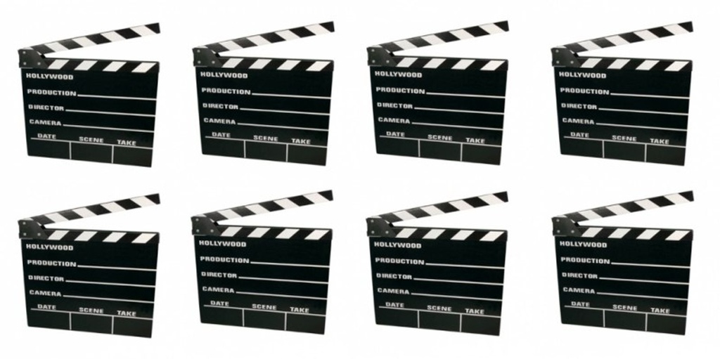 8x Filmklappe Regieklappe Regie Film Hollywood Klappe Clapperboard 20x18cm