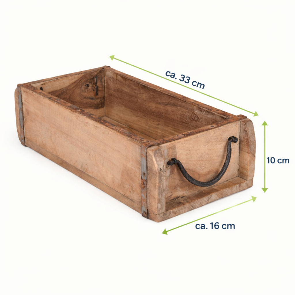 Deko Holzkiste Ziegelform aus recyceltem Holz mit Metallgriff 33x16 cm – Galeriebild 9, Artikelnummer 18213
