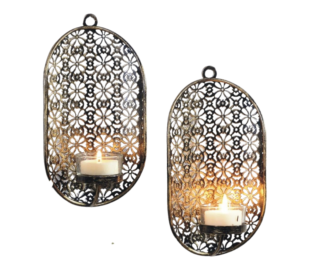 2er Set Wandkerzenhalter Teelichthalter Metall Glas – Galeriebild 1, Artikelnummer 15945