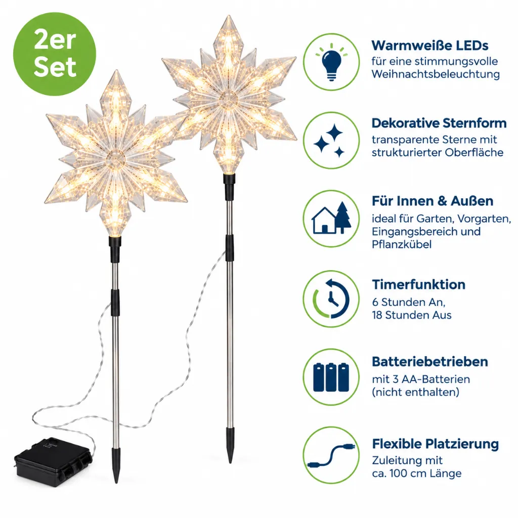 2er Set LED Gartenstecker Stern ca. 23,5 x 66 cm – 2er Set LED Gartenstecker Stern ca. 23,5 x 66 cm – Galerie 1, Artikelnummer 18515