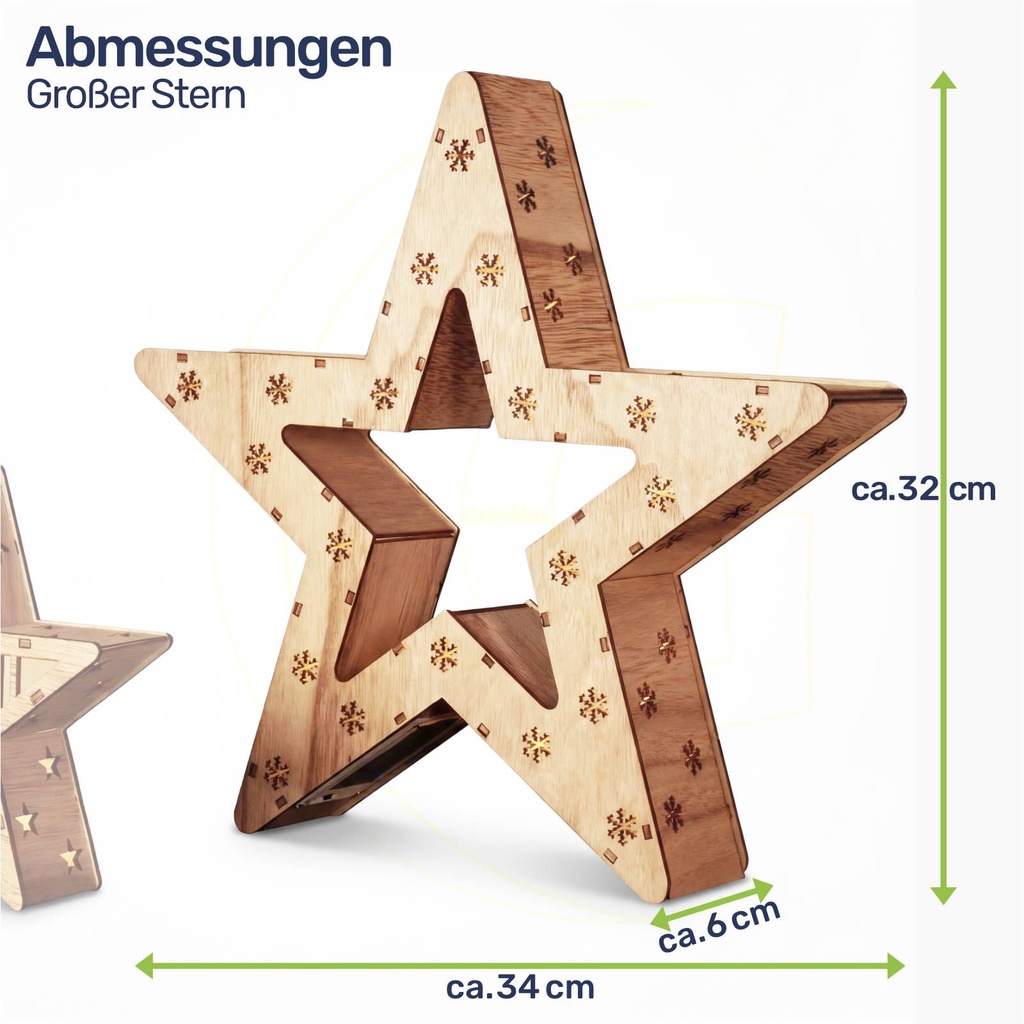 Zwei LED Holzsterne 16 LED Weihnachtsstern Deko – Galeriebild 5, Artikelnummer 13722