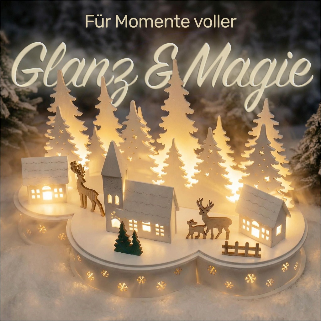 Beleuchtete LED Weihnachtsstadt mit Rentieren Weihnachtsdeko – Galeriebild 4, Artikelnummer 15970