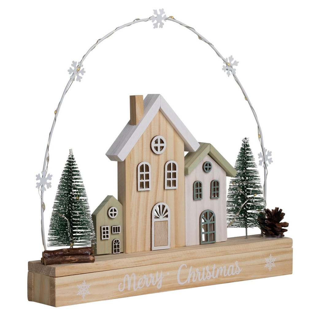 LED Weihnachtsstadt mit Gravur Merry Christmas – 35 warmweiße LEDs – Galeriebild 1, Artikelnummer 18316