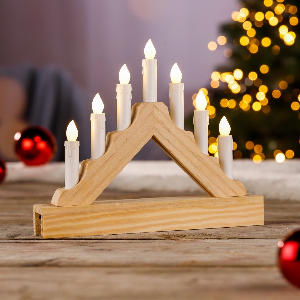 LED Mini Lichterbogen Holz 7 warmweiße LEDs Batteriebetrieb Innen – Galeriebild 3, Artikelnummer 2548