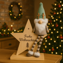 Holzstern mit Weihnachtswichtel und Aufschrift Frohe Weihnachten – Galeriebild 2, Artikelnummer 18283