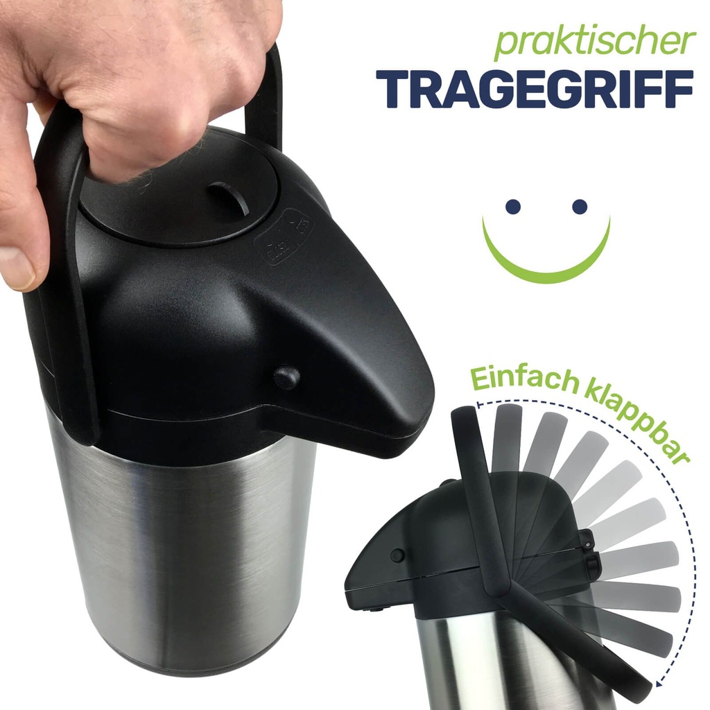 Edelstahl Pumpkanne Airport Thermoskanne 2,2 Liter – Galeriebild 2, Artikelnummer 17278