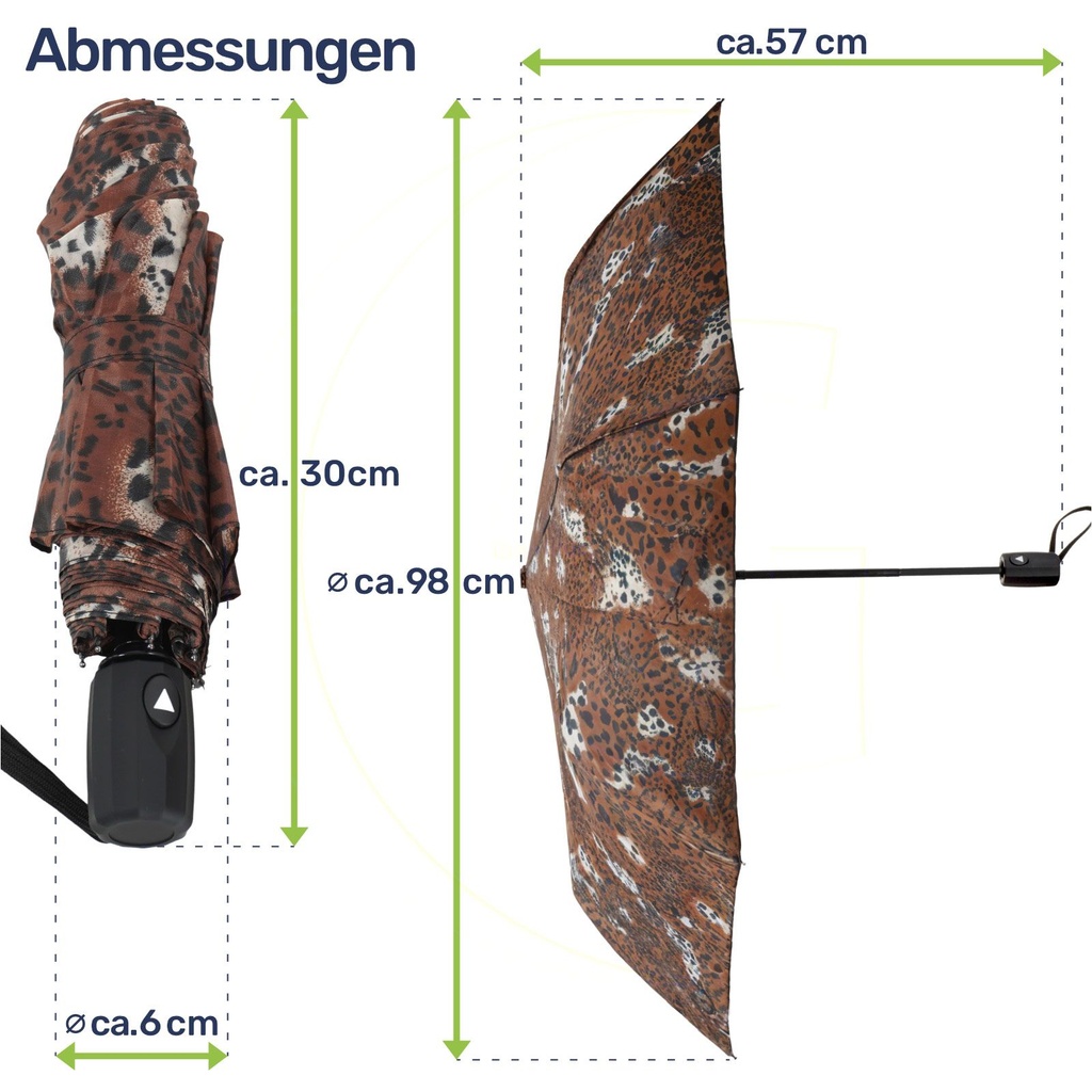 Taschenschirm Tigermuster Automatik Polyester 100cm Ø 8 Streben – Galeriebild 7, Artikelnummer 18149