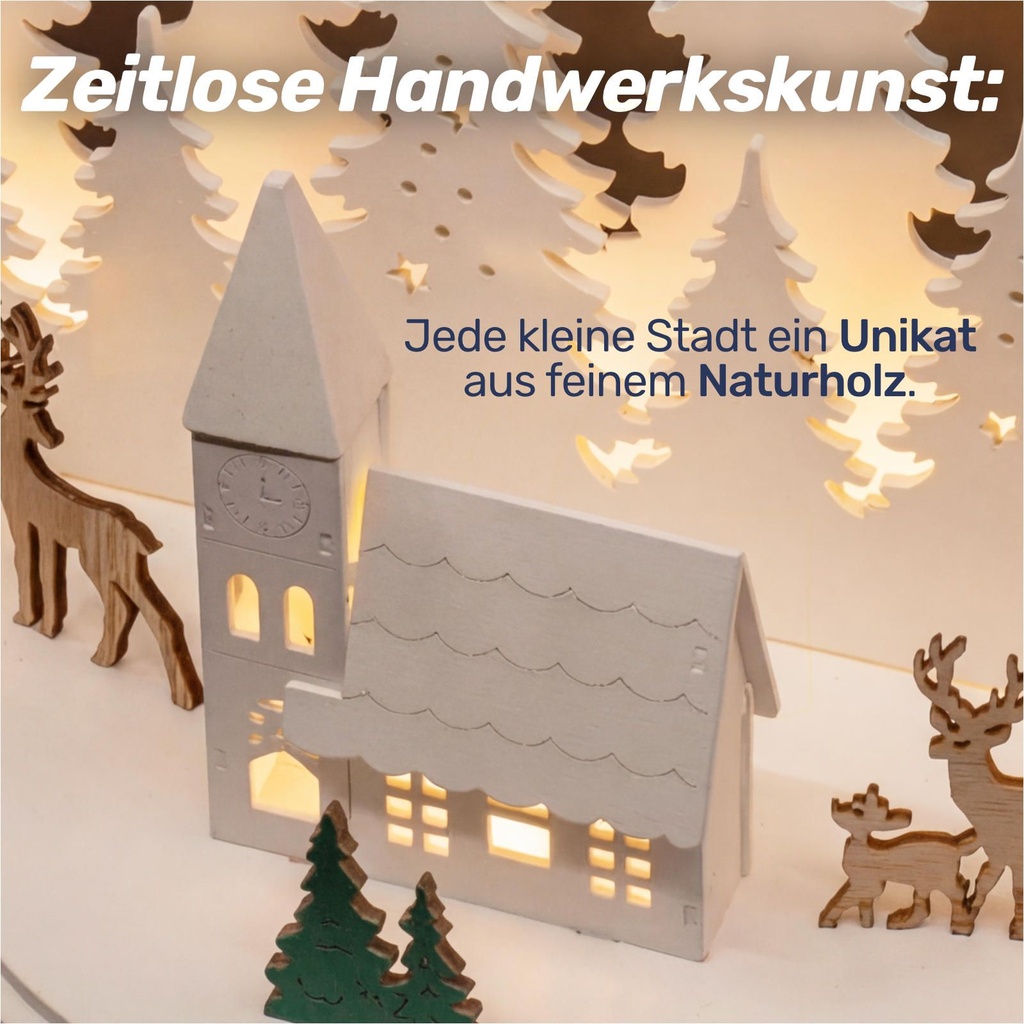 Beleuchtete LED Weihnachtsstadt mit Rentieren Weihnachtsdeko – Galeriebild 2, Artikelnummer 15970