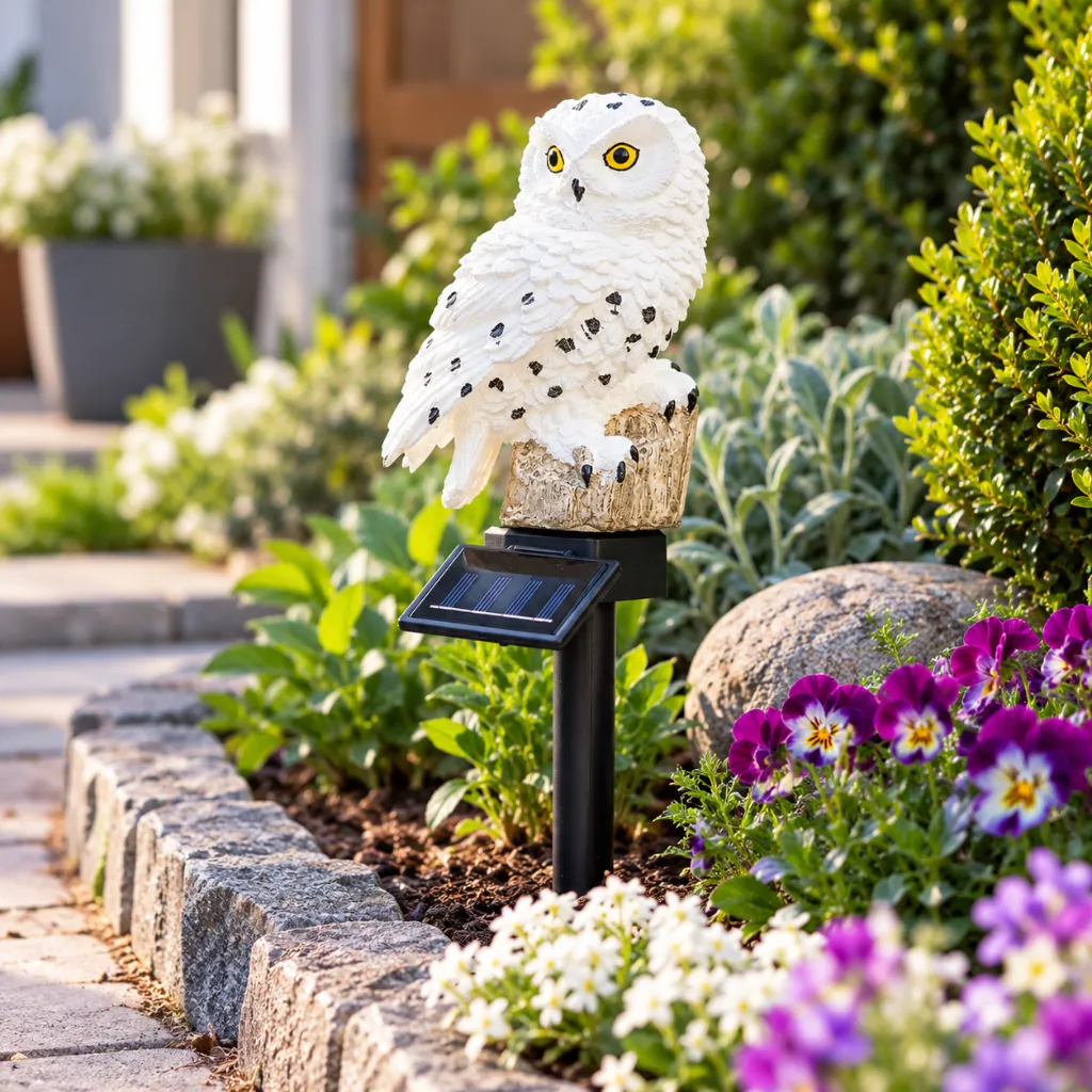 LED Solar Schneeeule Gartenstecker 45 cm mit weißer LED Gartendeko – Galeriebild 1, Artikelnummer 18533