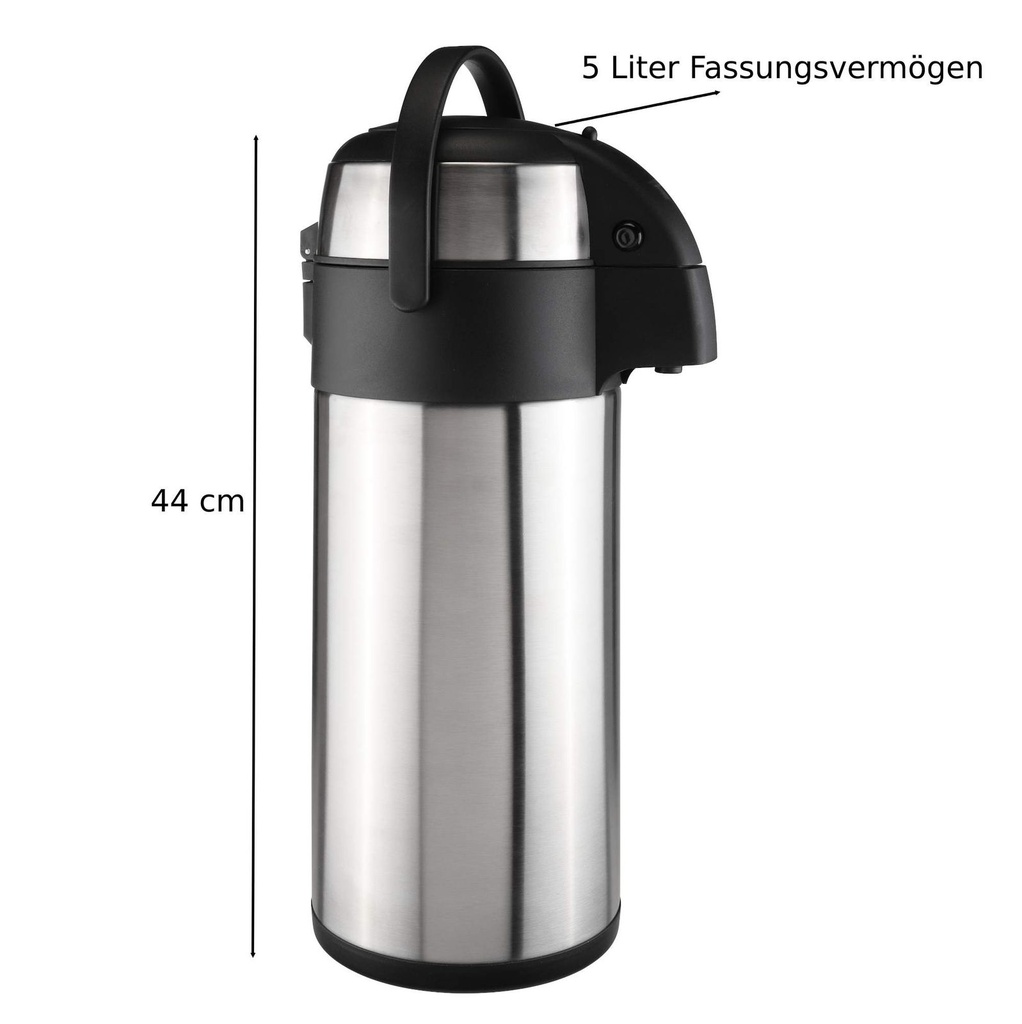 Edelstahl Airport Pumpkanne, 5 Liter- doppelwandig, auslaufsicher – Galeriebild 1, Artikelnummer 10106