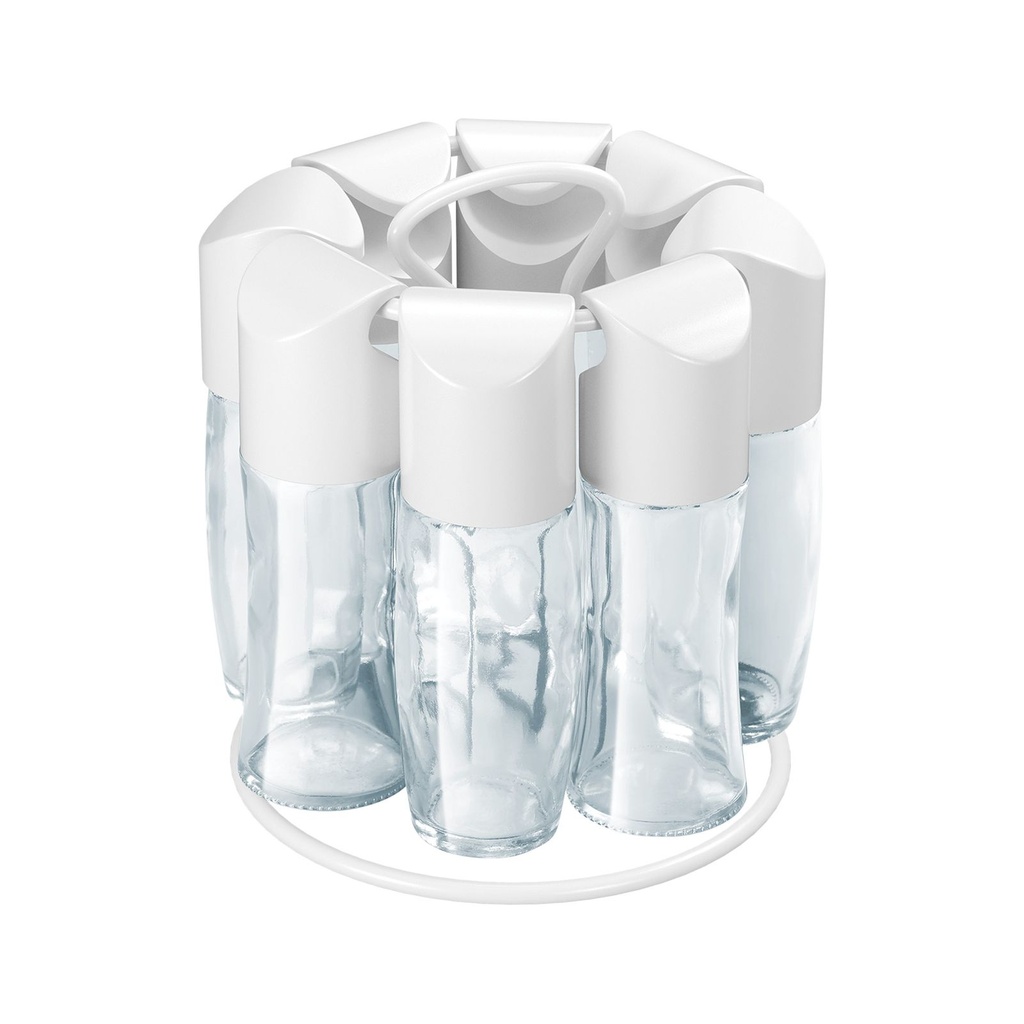 Gewürzständer drehbar mit Griff – 8 Glas-Streuer Gewürzkarussell Weiß