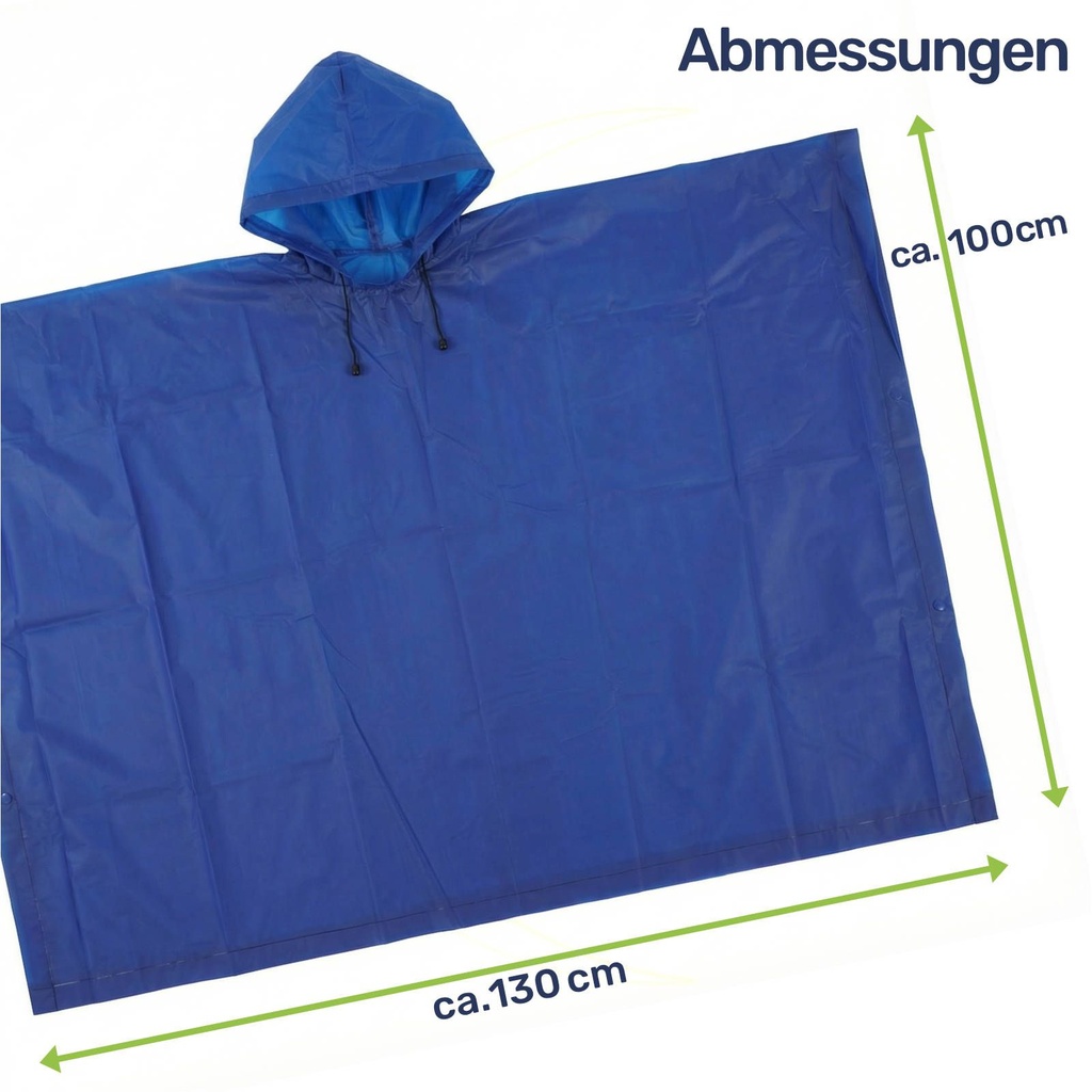 2x Regenponcho Unisex mit Kapuze blau Regencape Universalgröße – Galeriebild 10, Artikelnummer 2222