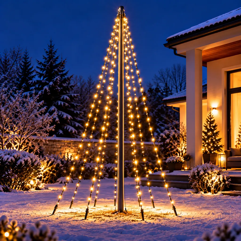 Fahnenmast-Lichterkette mit 400 warm weißen LEDs – Galeriebild 1, Artikelnummer 18510
