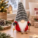 Dekofigur Wichtel mit Ski 20 cm graue Zipfelmütze Weihnachtsdeko – Galeriebild 1, Artikelnummer 18498