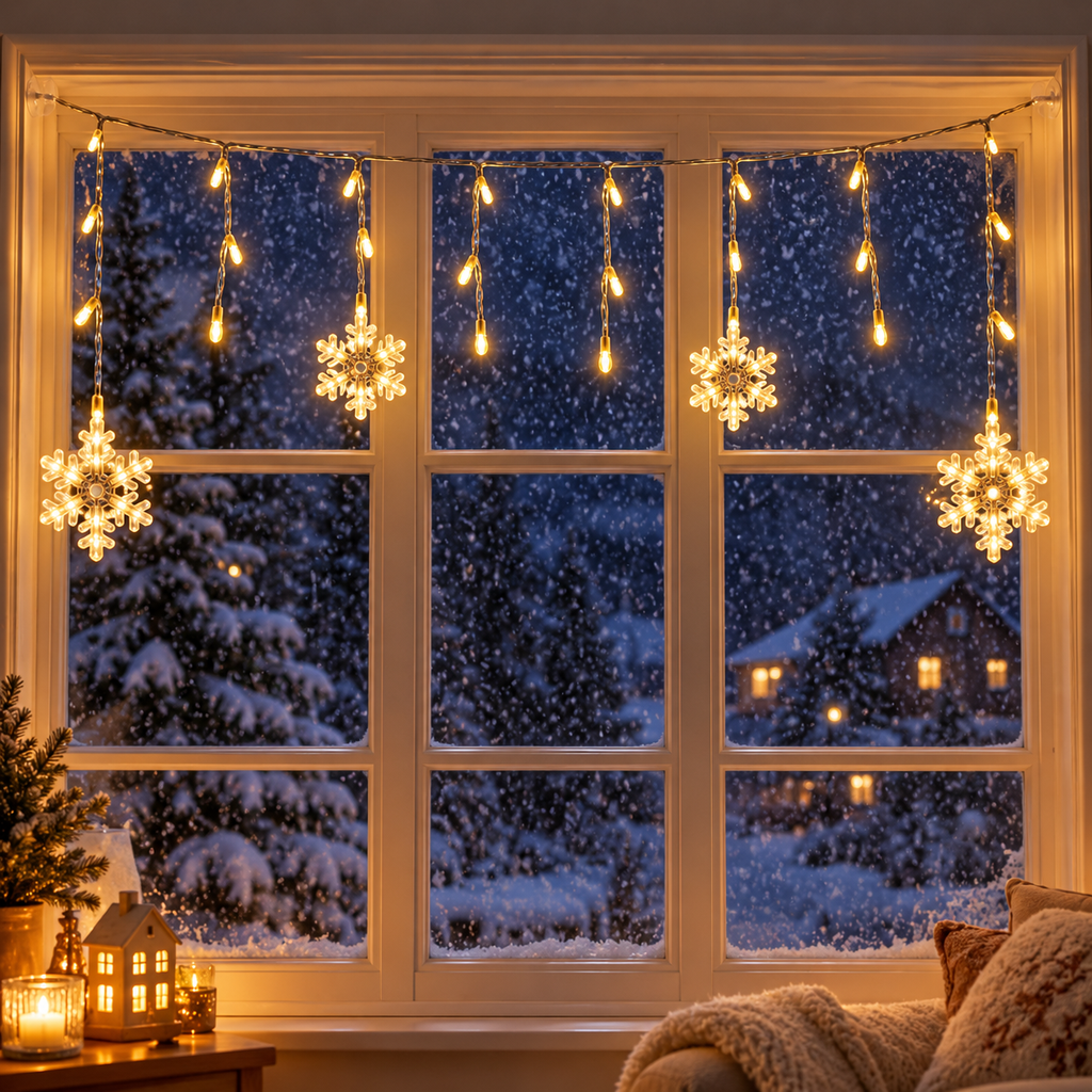 Schneeflocken Lichterkette 60 LED warmweiß 210 x 68 cm, Artikelnummer 15974