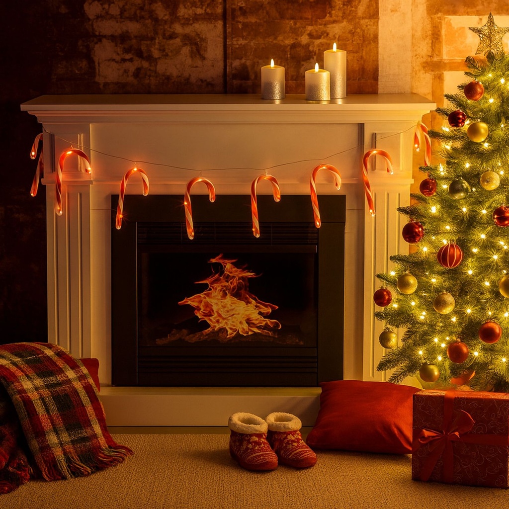 40 LED Zuckerstangen Lichterkette rot weiß Innen 180 cm Kunststoff – Galeriebild 3, Artikelnummer 18293