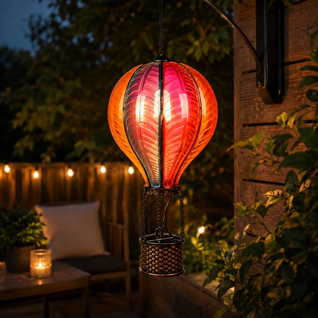 Solar Heißluftballon 56 cm mit 30 Flame LEDs mehrfarbig – Galeriebild 1, Artikelnummer 18495