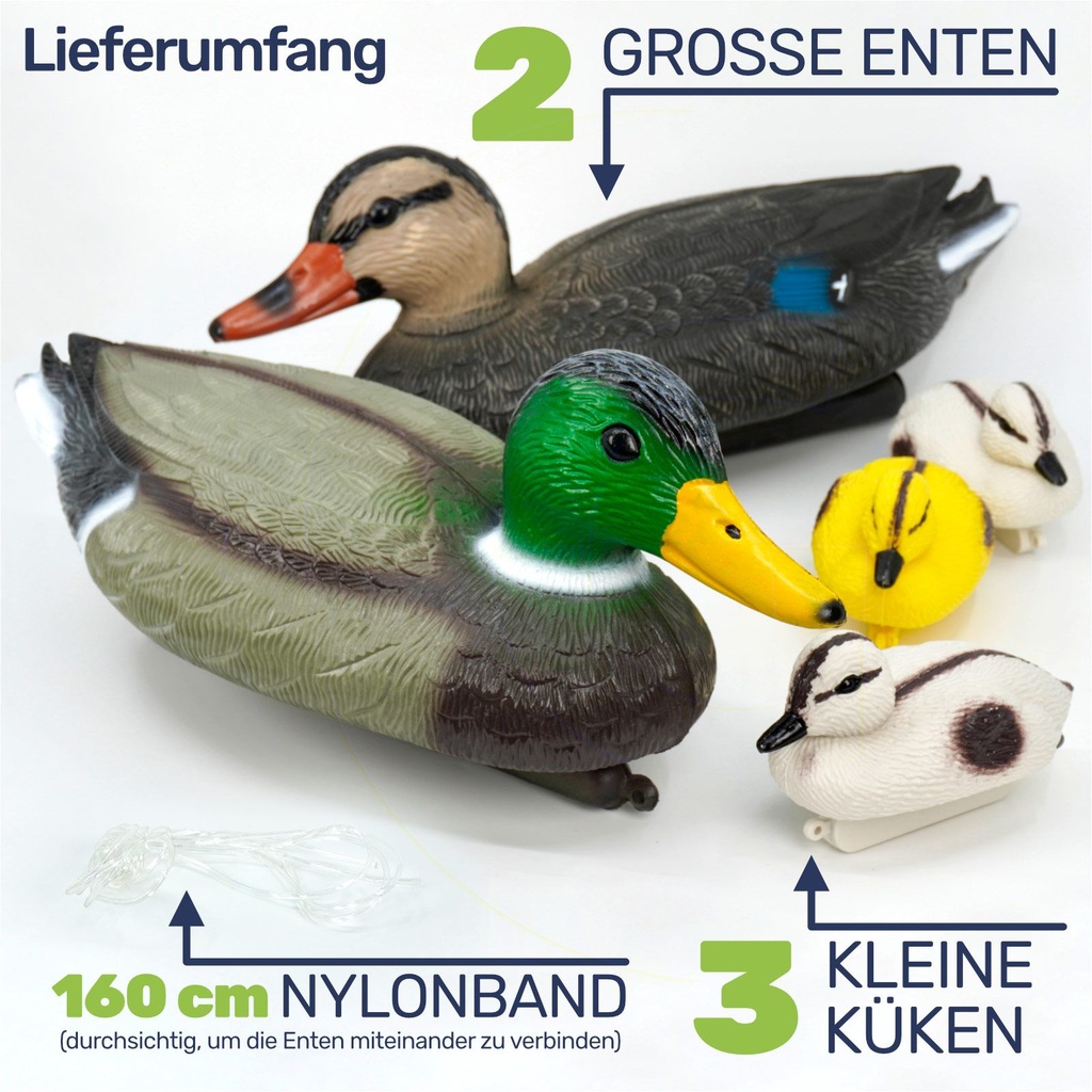 Schwimmenten-Set aus Kunststoff 5-teilig Realistische Teichdeko – Galeriebild 3, Artikelnummer 17887