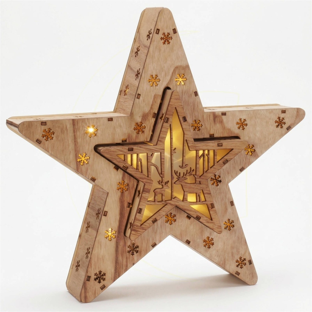 Zwei LED Holzsterne 16 LED Weihnachtsstern Deko – Galeriebild 2, Artikelnummer 13722
