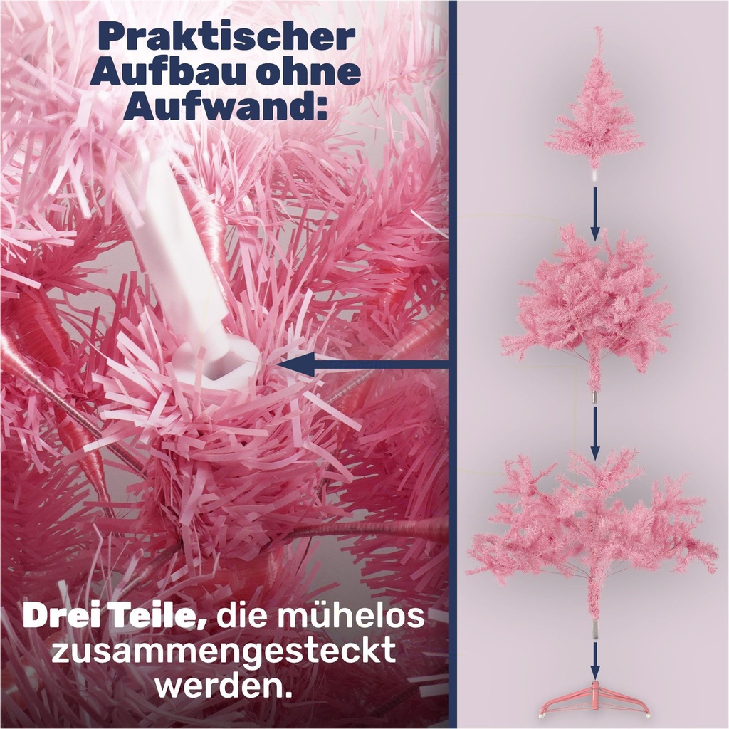 Künstlicher Weihnachtsbaum 180 cm pink mit Metallständer 600 Zweigen – Galeriebild 4, Artikelnummer 7274