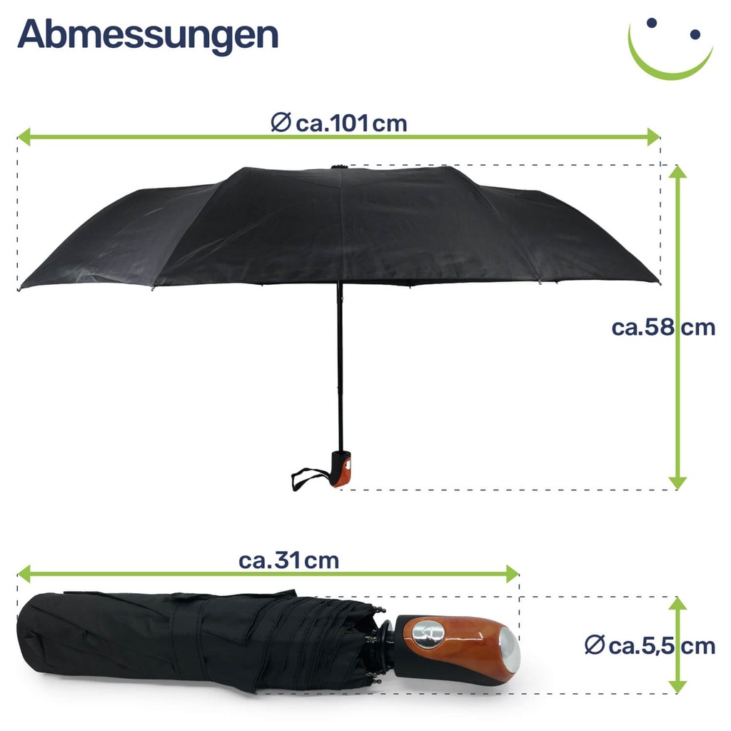 Regenschirm Sturmfest mit Automatik-Öffnung Taschenschirm in Schwarz – Galeriebild 6, Artikelnummer 17206