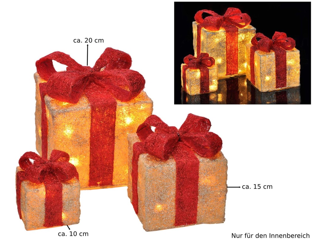 LED Geschenkboxen 3er Set warmweiß Timer Batteriebetrieb Sisal – Galeriebild 5, Artikelnummer 2316