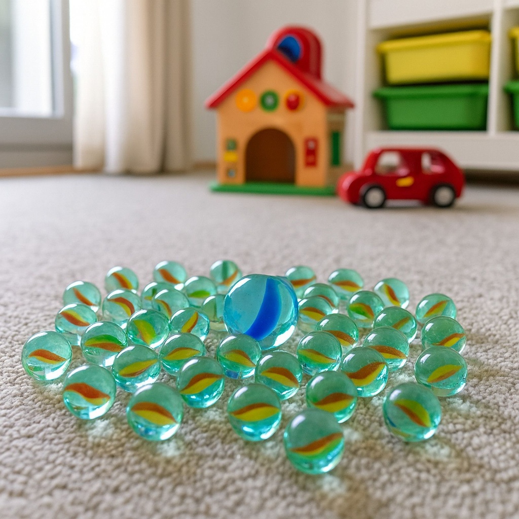 Murmelspiel Set 81-teilig – 80 kleine & 1 große Glasmurmel im Netz – Galeriebild 5, Artikelnummer 18300