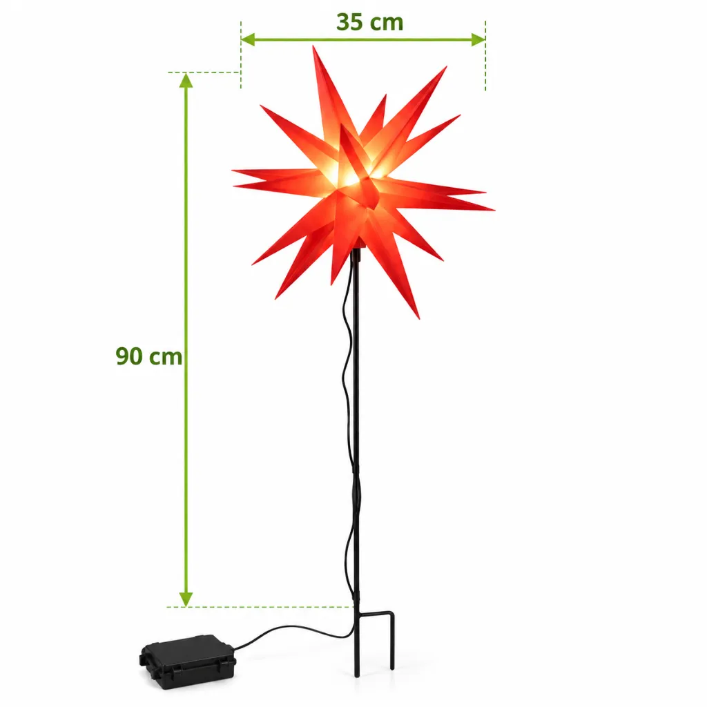 LED Gartenstecker PVC Stern, rot dia: 35 cm, Höhe: 90 cm – Galeriebild 1, Artikelnummer 18514