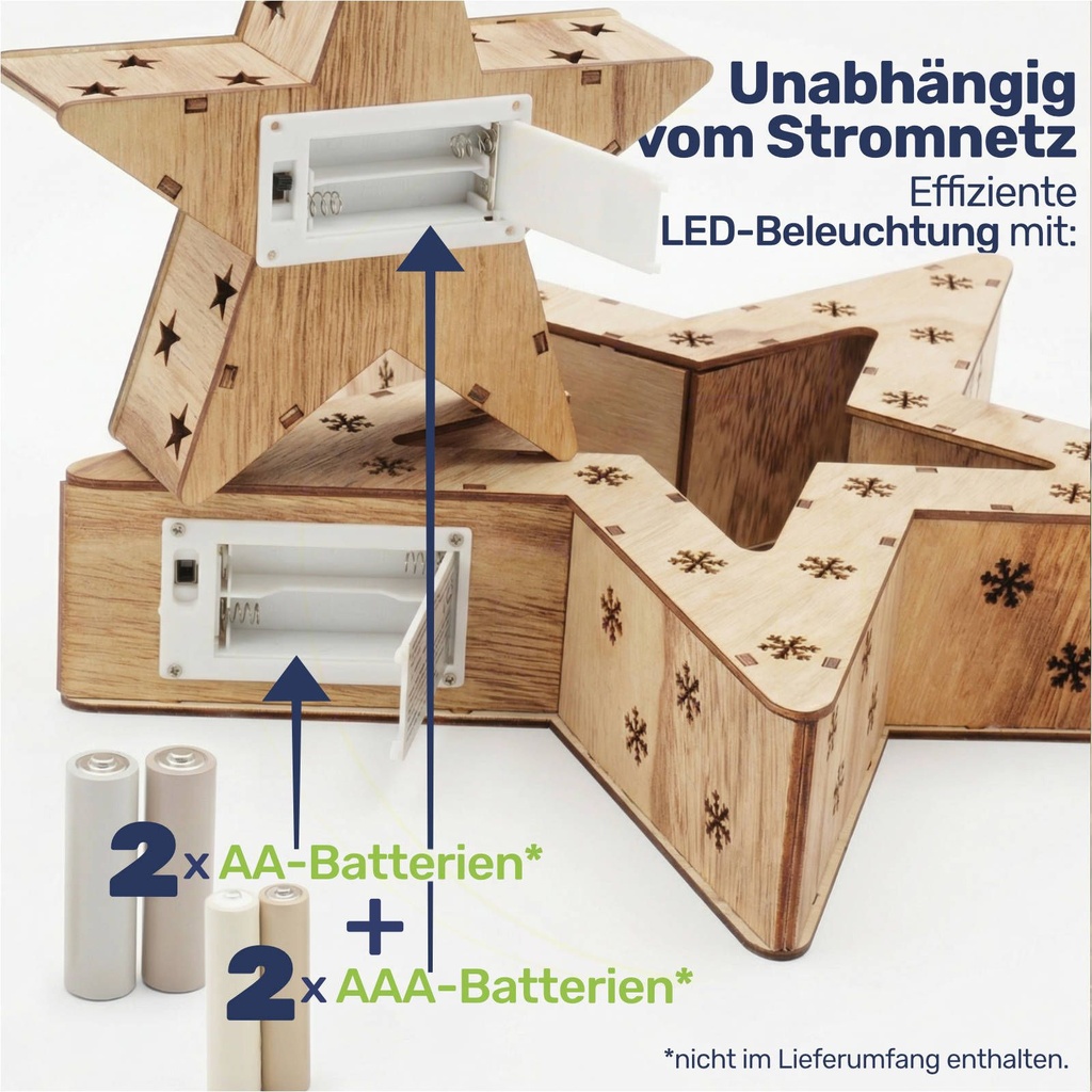 Zwei LED Holzsterne 16 LED Weihnachtsstern Deko – Galeriebild 4, Artikelnummer 13722