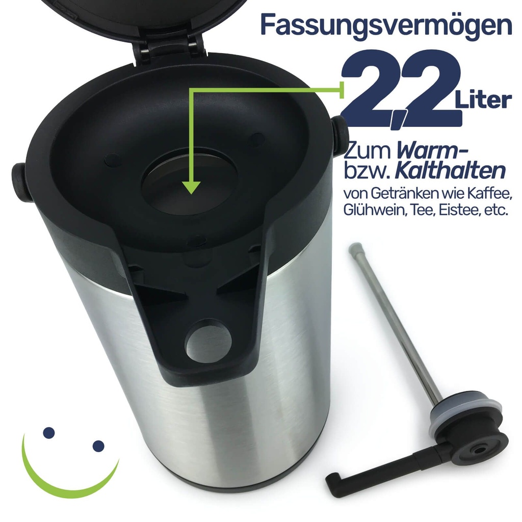 Edelstahl Pumpkanne Airport Thermoskanne 2,2 Liter – Galeriebild 5, Artikelnummer 17278