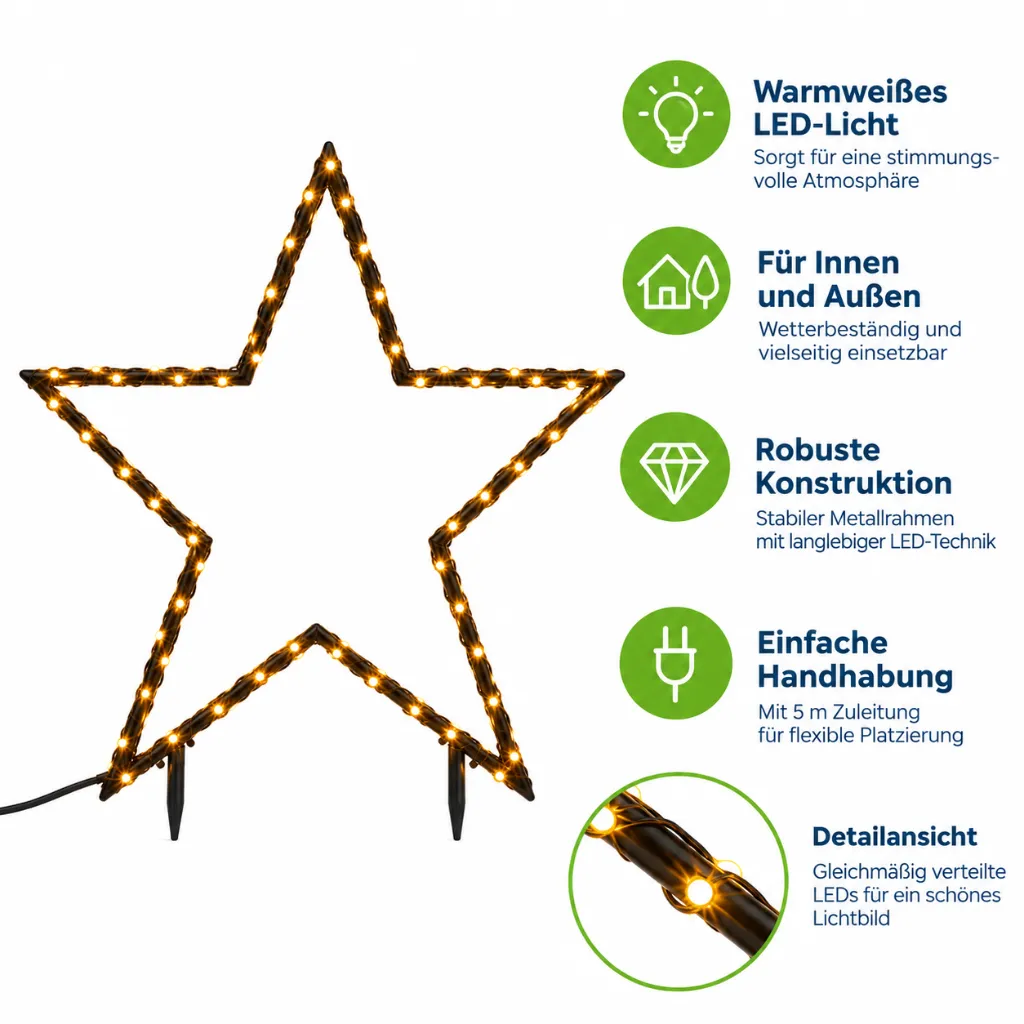 LED Gartenstecker Stern mit 150 warm weißen LEDs – Galeriebild 1, Artikelnummer 18518