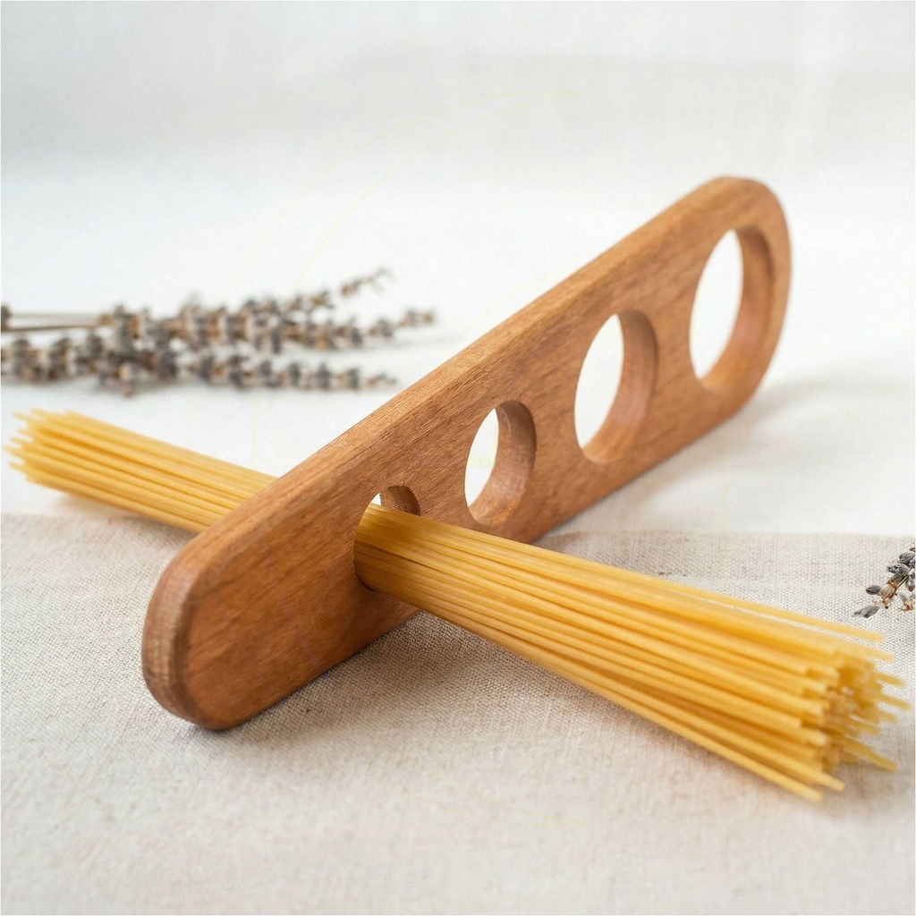 Spaghettimaß aus Kirschholz Spaghetti Portionierer mit 4 Löchern – Galeriebild 2, Artikelnummer 1800