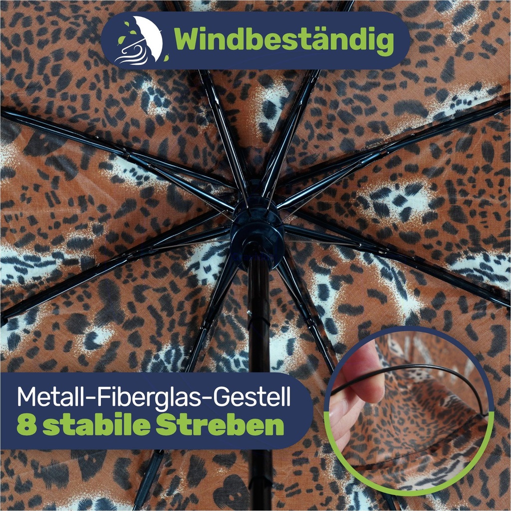 Taschenschirm Tigermuster Automatik Polyester 100cm Ø 8 Streben – Galeriebild 4, Artikelnummer 18149