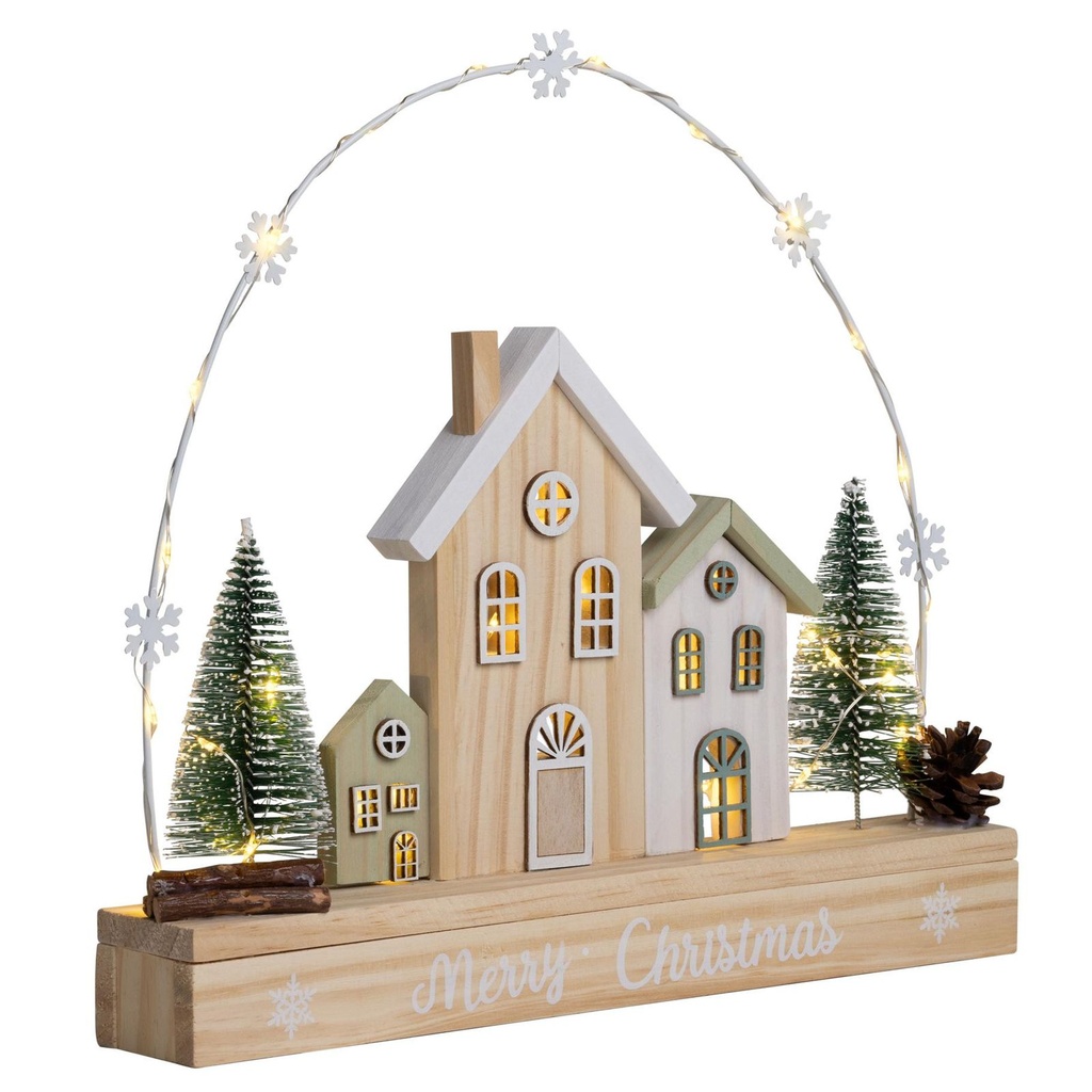 LED Weihnachtsstadt mit Gravur Merry Christmas – 35 warmweiße LEDs – Galeriebild 2, Artikelnummer 18316