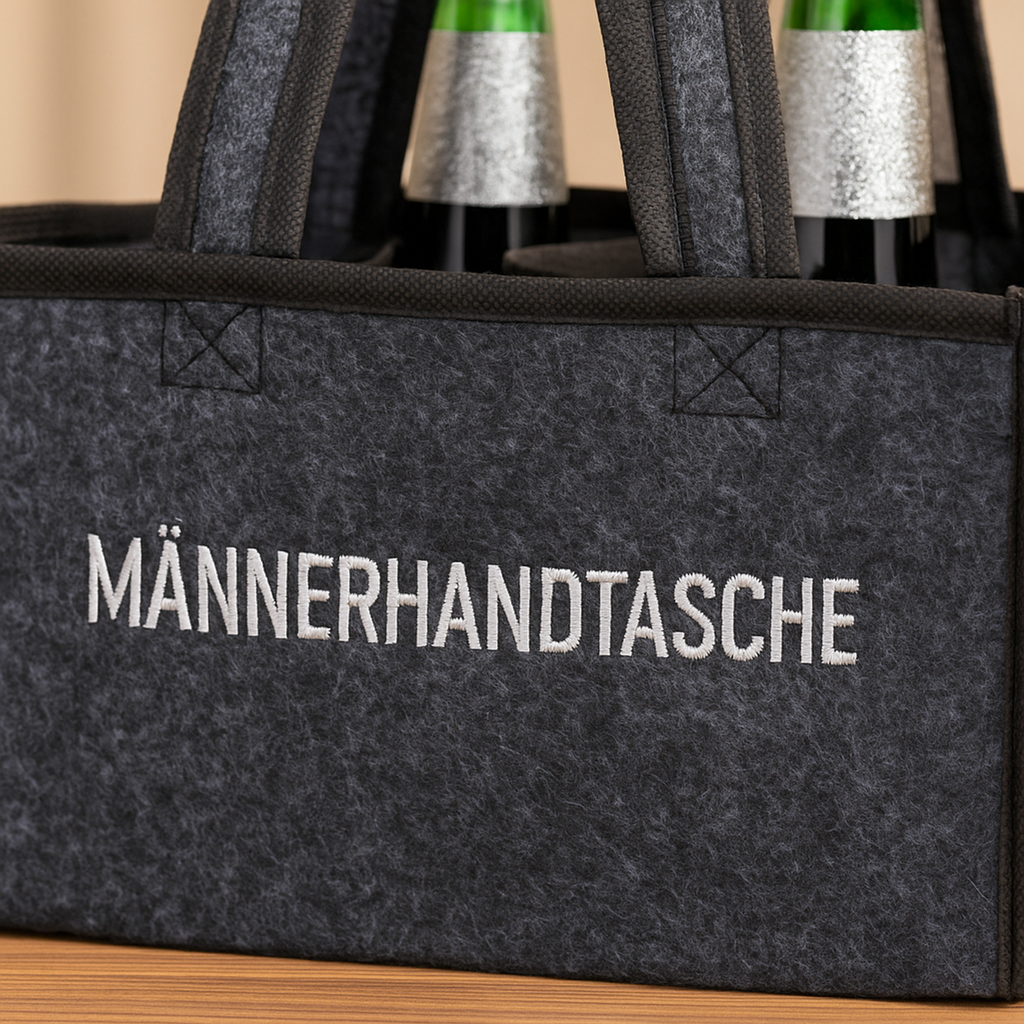 Flaschentasche Grau Filz 6 Fächer Männerhandtasche Tragetasche – Galeriebild 8, Artikelnummer 18098