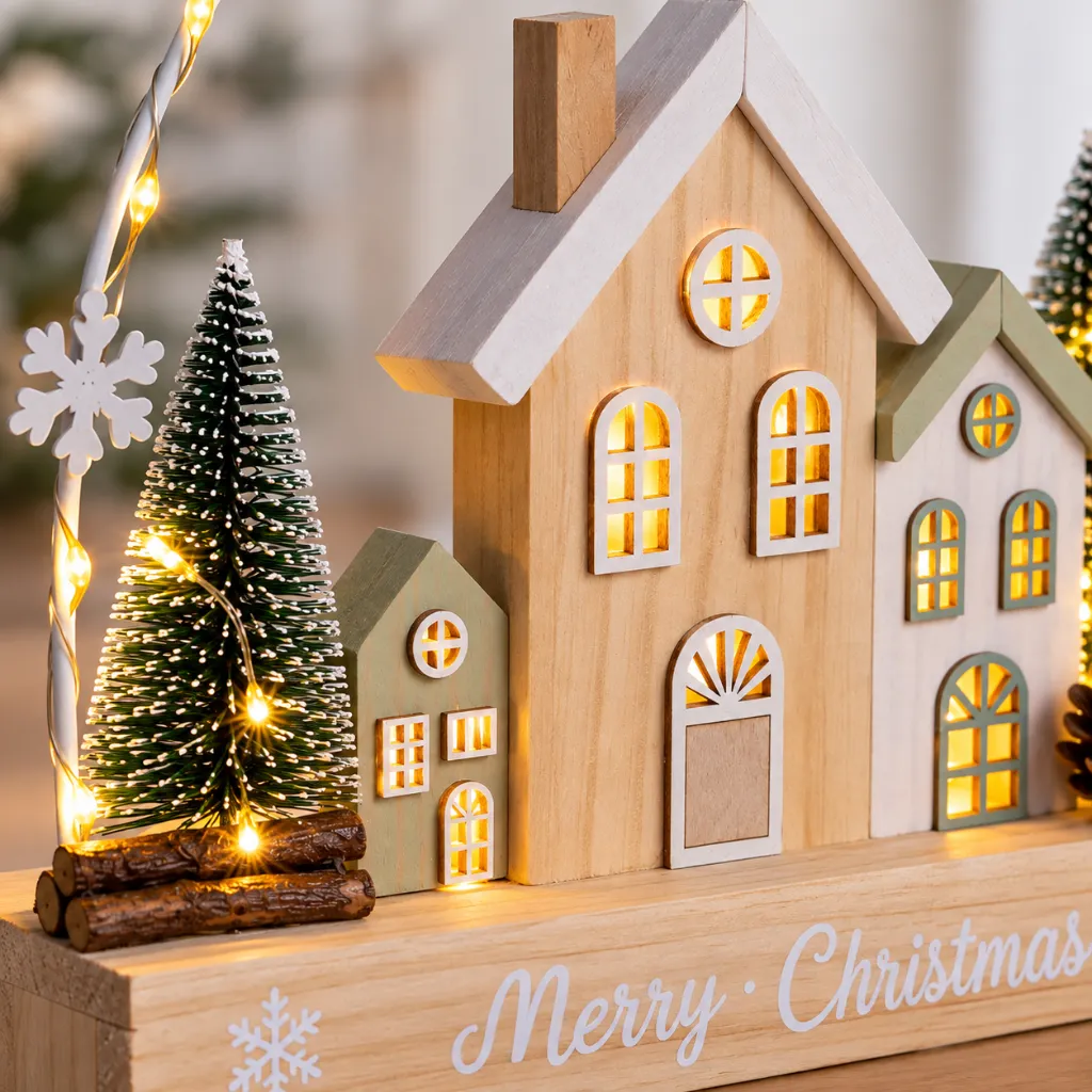 LED Weihnachtsstadt mit Gravur Merry Christmas – 35 warmweiße LEDs – Galeriebild 4, Artikelnummer 18316